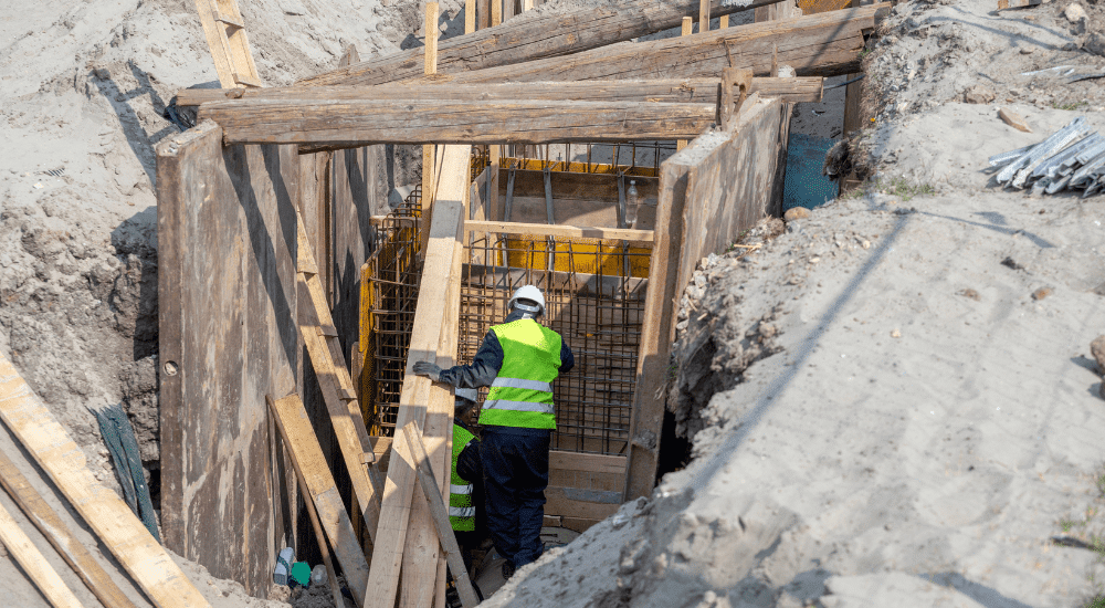 a construction worker in a trench